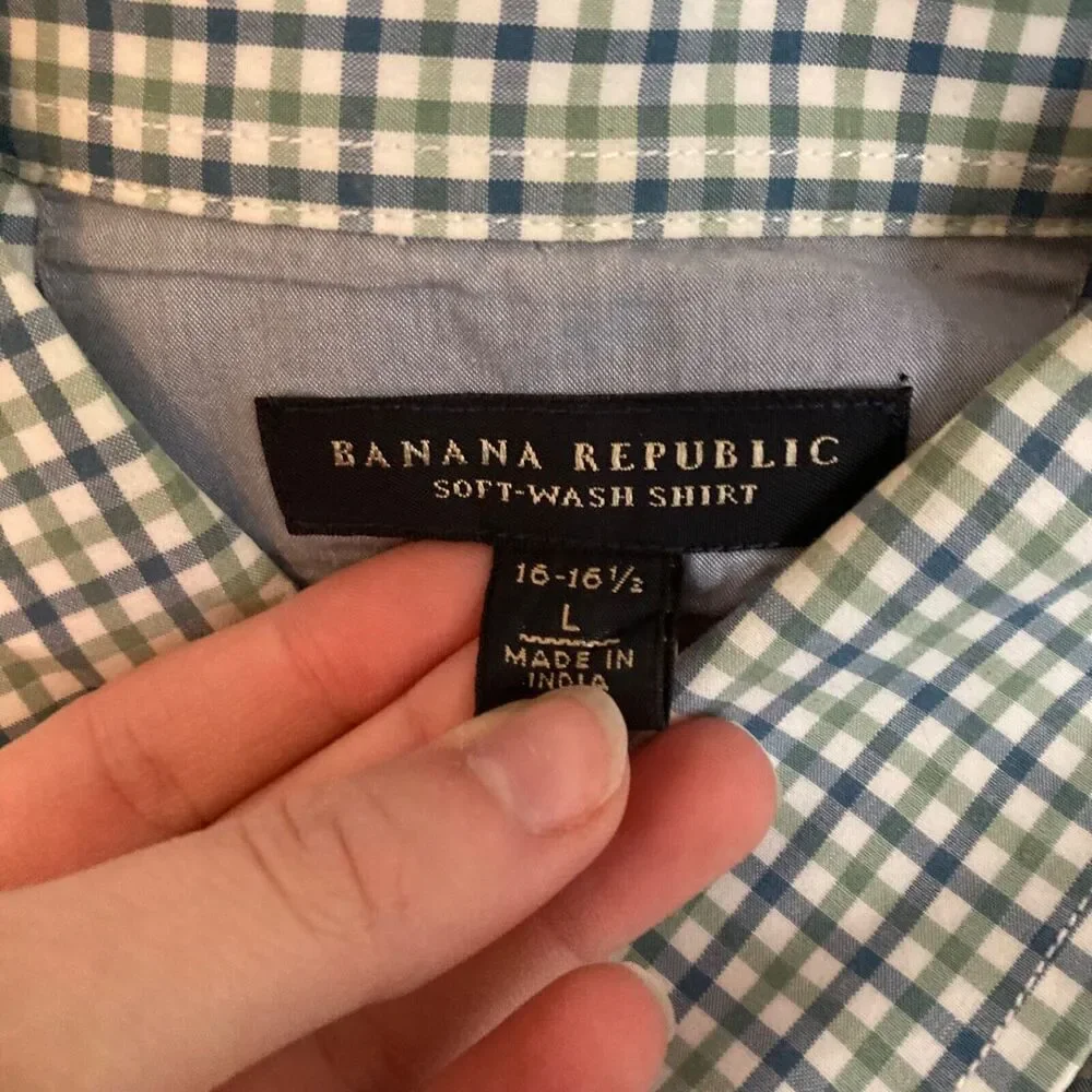Banana Republic‎ Shirt Mens Sz L 16-16.5 Plaid Cotton Long Sleeve Button Up